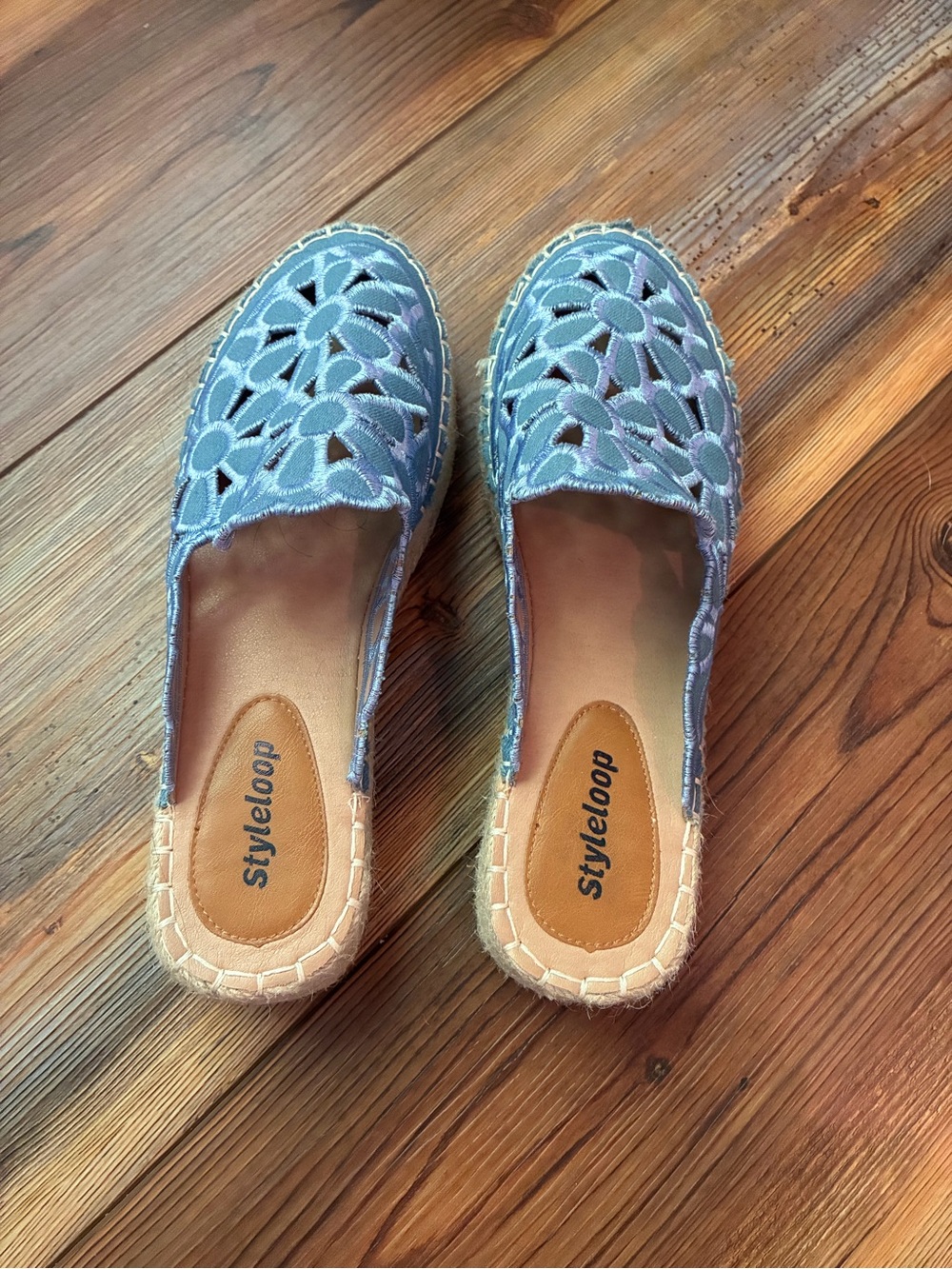 Blue Floral Cutout Espadrille Mules - Picture 3 of 6